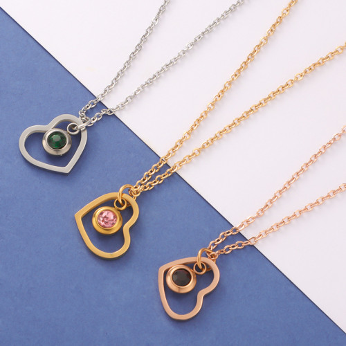 Personalized Stylish  Simple Heart Love Heart Birthday Stone DIY Pendant December Birthday Stone  Diamond Zircon Necklace