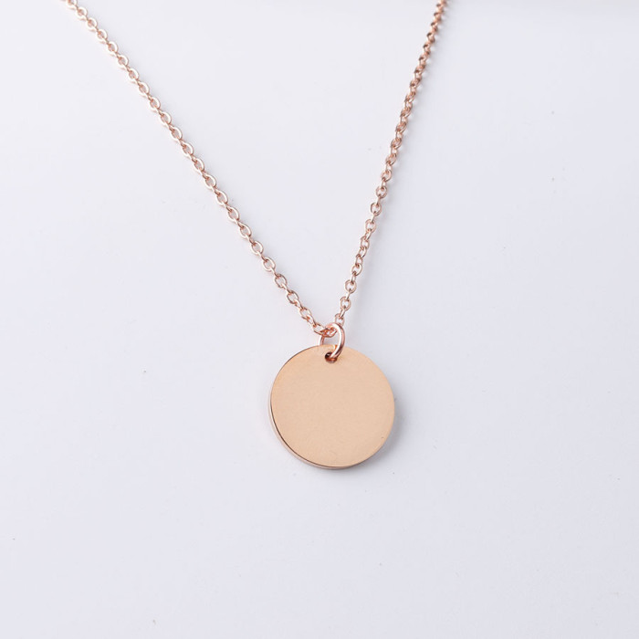 Stainless Steel Wafer Pendant Necklace DIY Can Carve Writing round Wafer Short Necklace Clavicle Necklace