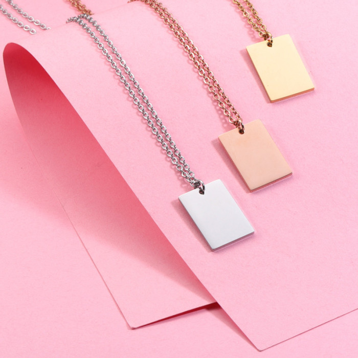 Mirror Stainless Steel Square Diy Necklace Personality Simple Glossy Laser Logo Necklace Women Men