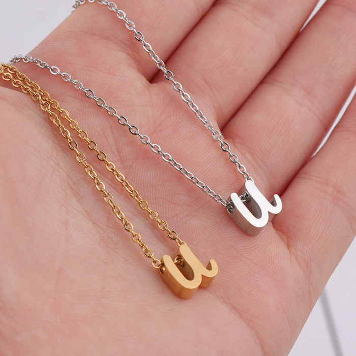 Lowercase English Letter Necklace Stainless Steel DIY Name English Letter Beaded Necklace