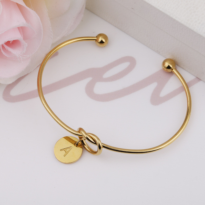 Stainless Steel Heart Knot Bracelet with English Letters DIY Name Open Bangle Bracelet