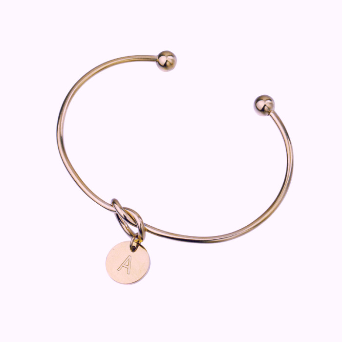 Stainless Steel Heart Knot Bracelet with English Letters DIY Name Open Bangle Bracelet