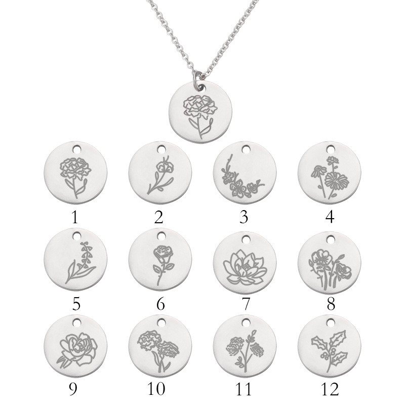 Spot Personalized Fashion Birthday Necklace Titanium Steel Mirror Diy December Birthday Flower Necklace Pendant