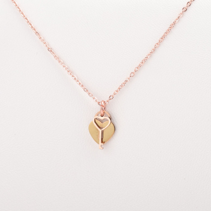 Couple Personality Fashion Love Heart Lock Necklace Stainless Steel DIY Non-Fading Key Necklace Pendant