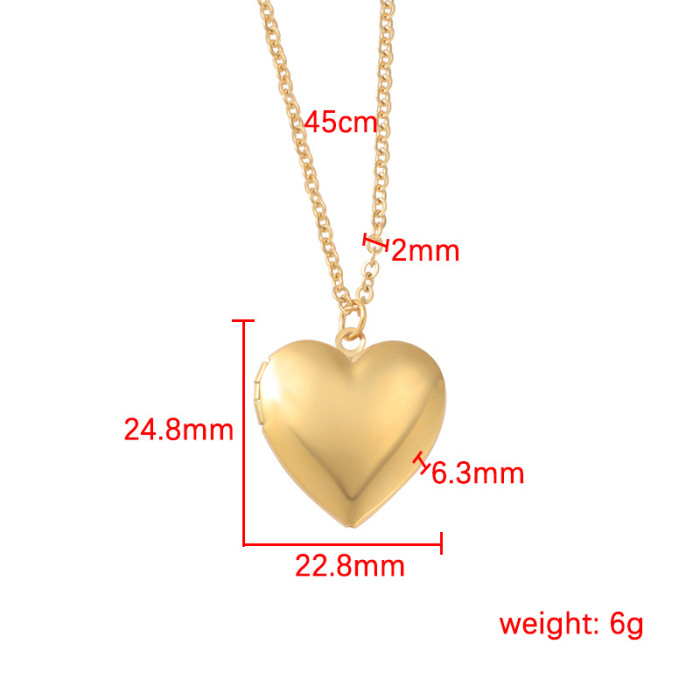 Personalized Simple Photo Locket DIY Necklace Stainless Steel Peach Heart Photo Box Pendant Necklace
