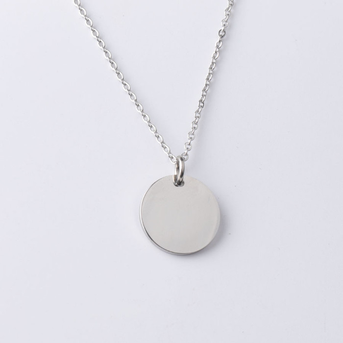 Stainless Steel Wafer Pendant Necklace DIY Can Carve Writing round Wafer Short Necklace Clavicle Necklace