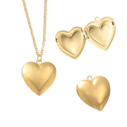 Personalized Simple Photo Locket DIY Necklace Stainless Steel Peach Heart Photo Box Pendant Necklace