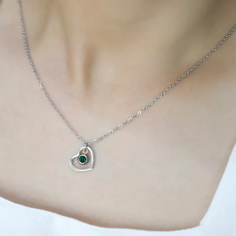 Personalized Stylish  Simple Heart Love Heart Birthday Stone DIY Pendant December Birthday Stone  Diamond Zircon Necklace