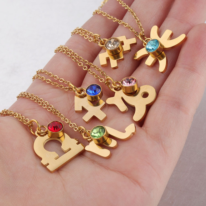 Gold Twelve Constellations Necklace Lucky Birthstones Birthday Stone Necklace DIY Constellation Necklace Stainless Ornament