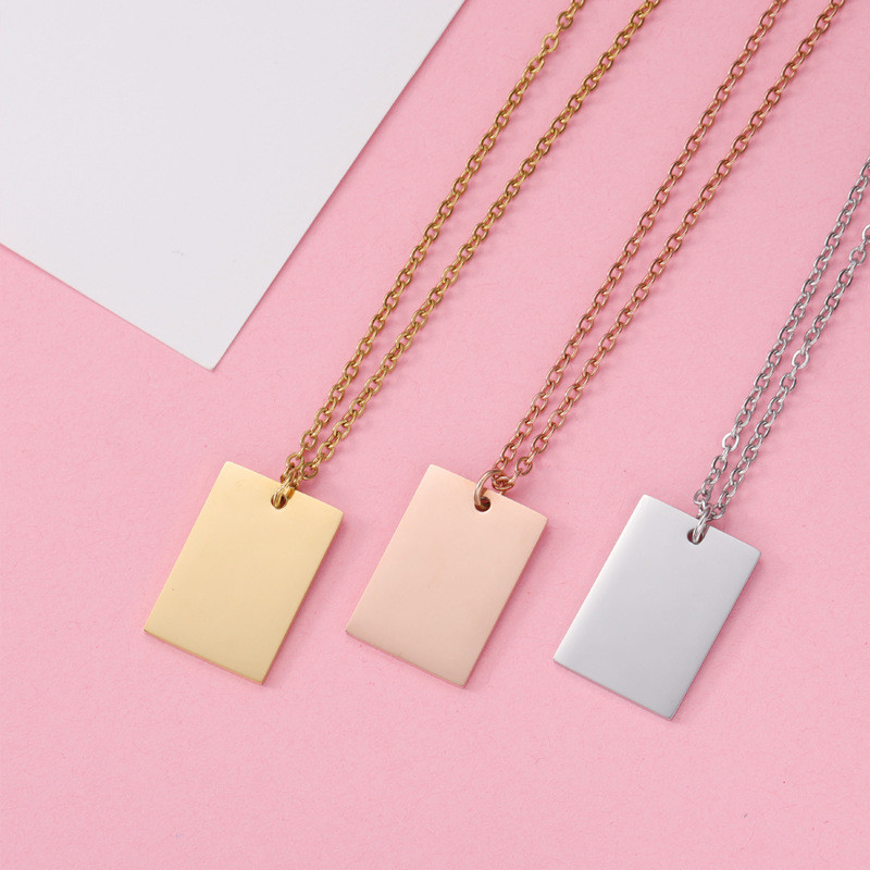 Mirror Stainless Steel Square Diy Necklace Personality Simple Glossy Laser Logo Necklace Women Men