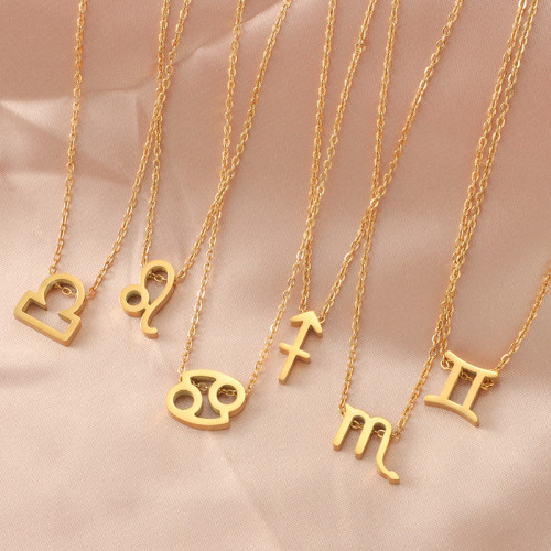 Stainless Steel Personality Twelve Constellations Necklace Ins Constellation Chain Cross Small Choker women