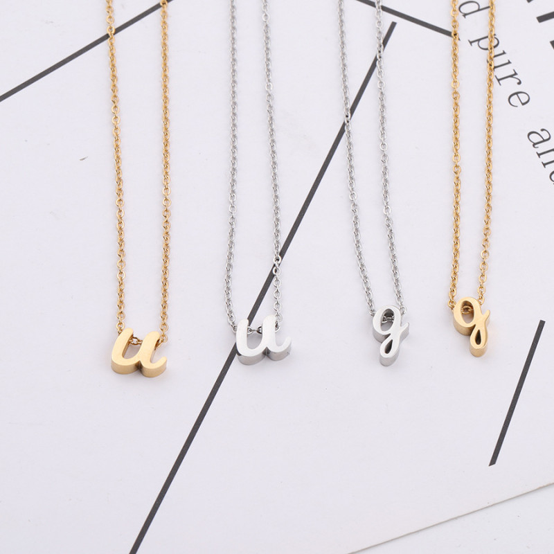 Lowercase English Letter Necklace Stainless Steel DIY Name English Letter Beaded Necklace