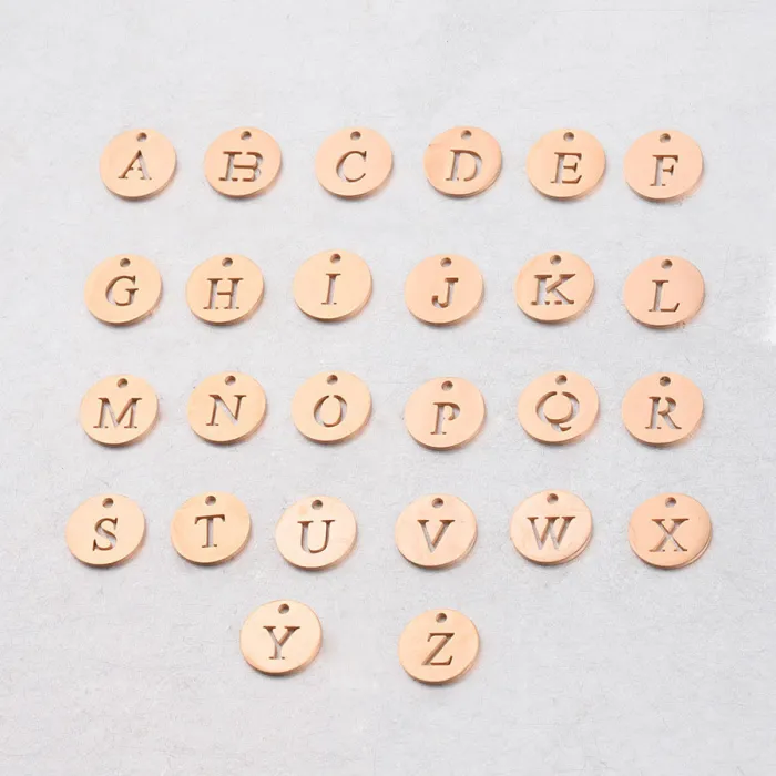 12mm Single Hole round Hollow English Letter Pendant Name Personality Stainless Steel DIY Ornament Accessory Pendant