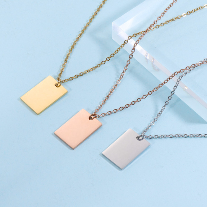 Mirror Stainless Steel Square Diy Necklace Personality Simple Glossy Laser Logo Necklace Women Men