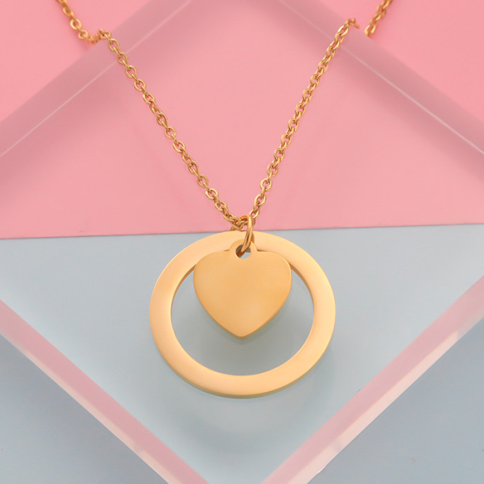 Gift Simple Fashion Necklace Can Be Laser Sculpture DIY Stainless Steel Ring Love Heart Personalized Pendant Necklace