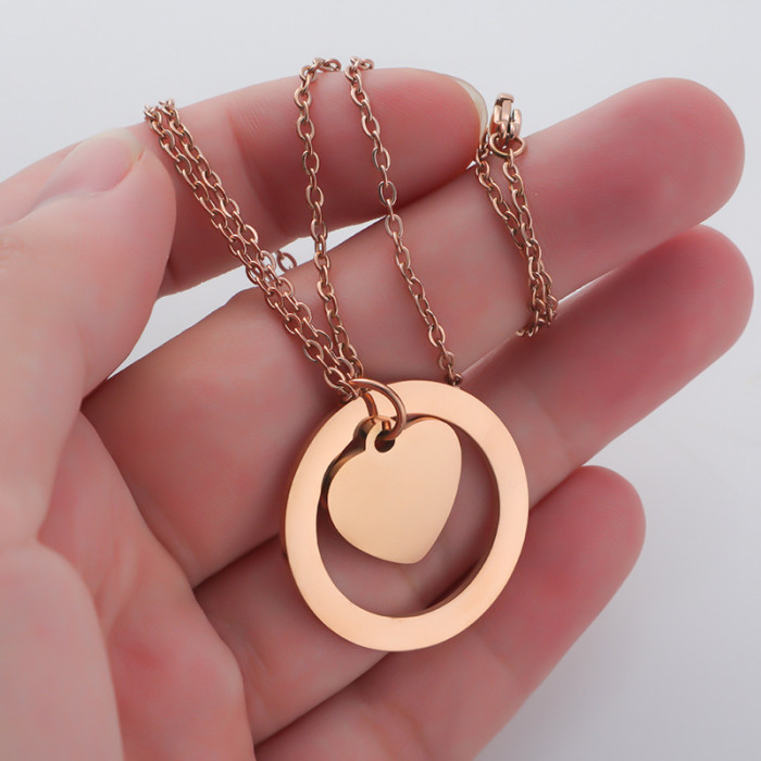 Gift Simple Fashion Necklace Can Be Laser Sculpture DIY Stainless Steel Ring Love Heart Personalized Pendant Necklace