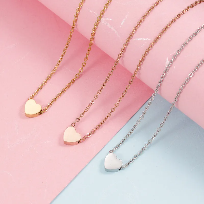 Personality Fashion Couple Girlfriend Gifts Necklace Stainless Steel Heart Love Heart Exquisite Can Laser Sculpture DIY Pendant
