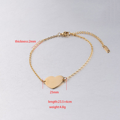 Stainless Steel Love Heart Anklet Simple Women's Fashion Love Anklet  23.5 cm