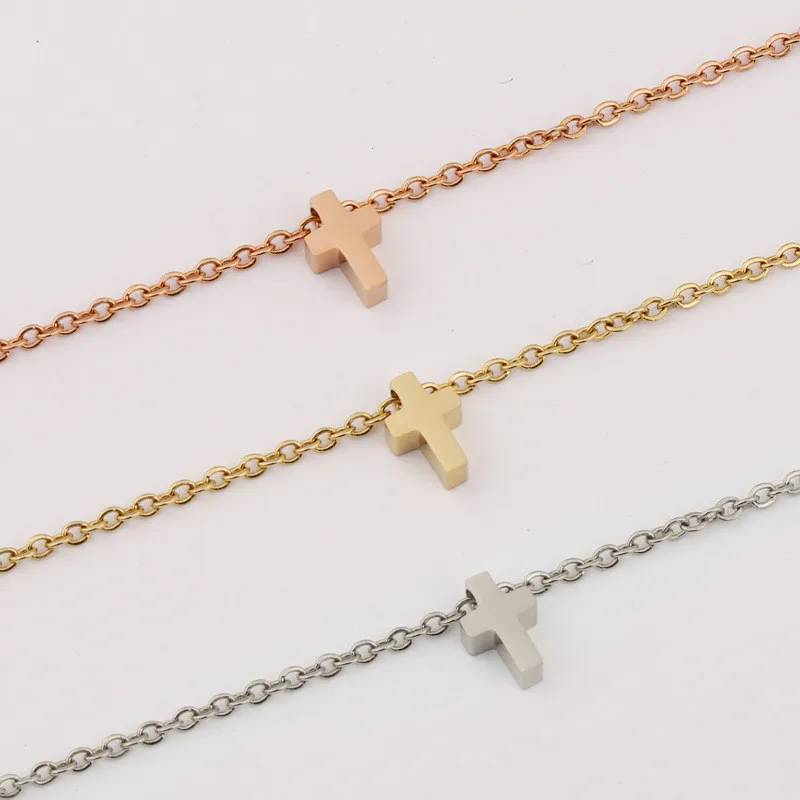 Stainless Steel Small Hole Beads Classic Cross Couple Bracelet DIY Simple Fashion Anklet