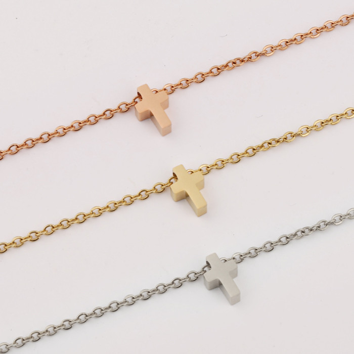 Stainless Steel Small Hole Beads Classic Cross Couple Bracelet DIY Simple Fashion Anklet