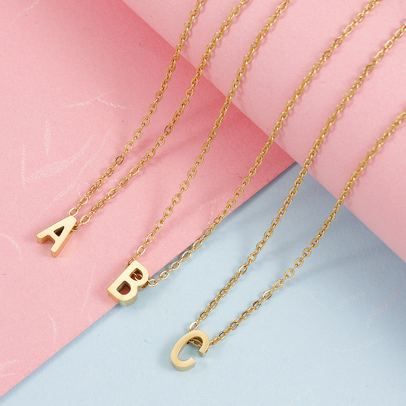 Gold Color 26 Uppercase Letters Necklace Piercing Pendant DIY Name Stainless Steel Necklace 45cm