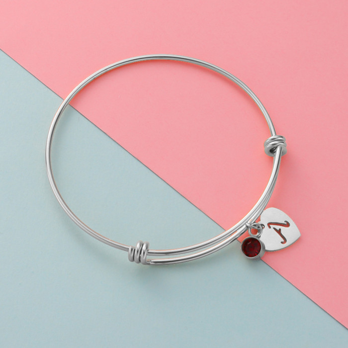 DIY Personality Fashion Stainless Steel Adjustable Spring Coil Bracelet Birthstone Love Heart Letter Bracelet