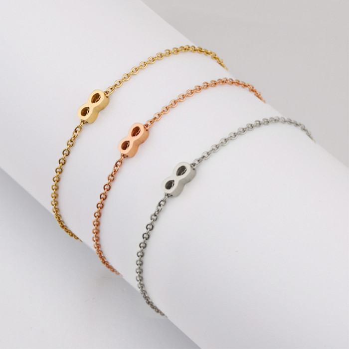 Stainless Steel Small Hole Beads Infinite Eternal Bracelet DIY Simple Fashion Couple Infinite Anklet