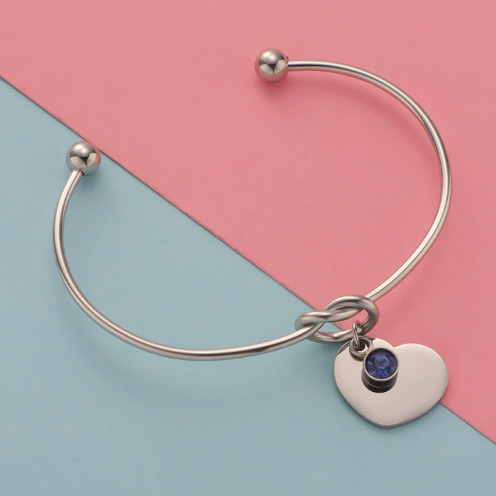 Stainless Steel Knotted Bracelet with Heart Shape DIY plus Birthstone Fashion Personalized Bracelet