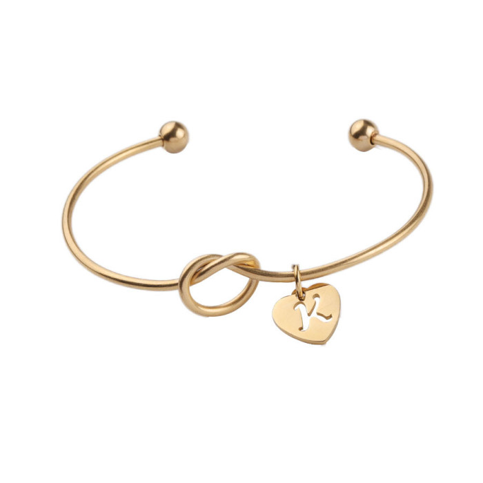Steel Heart Knot Bracelet with Di Name Heart Love Heart English Letter Personality Open-Ended Bracelet Bracelet