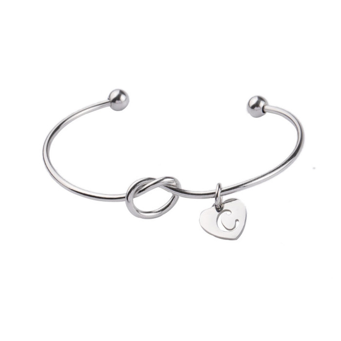 Steel Heart Knot Bracelet with Di Name Heart Love Heart English Letter Personality Open-Ended Bracelet Bracelet