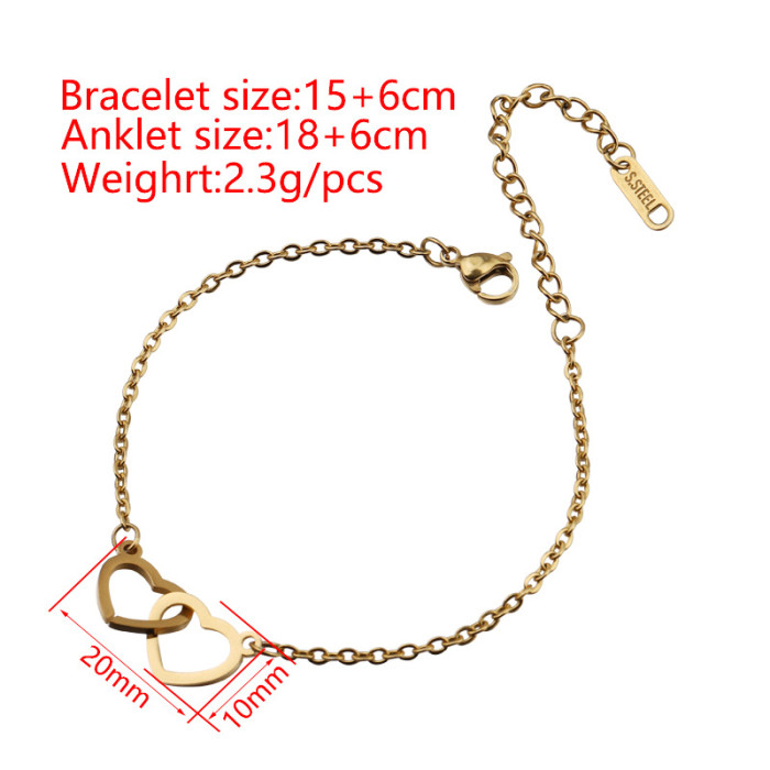 Summer New Creative Stainless Steel Double Love Couple Bracelet DIY Simple Fashion Anklet