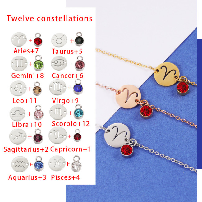 Simple Fashion Stainless Steel Twelve Constellation DIY Birthday Stone Bracelet Personalized Bracelet