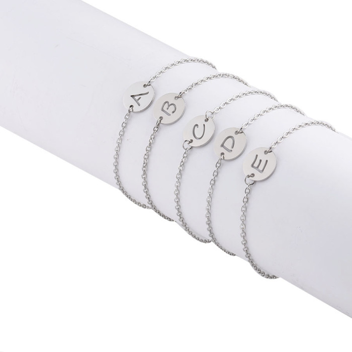 Stainless Steel Name Diy26 English Letter Necklace Bracelet Simple Hollow Circle Letter Bracelet Wholesale