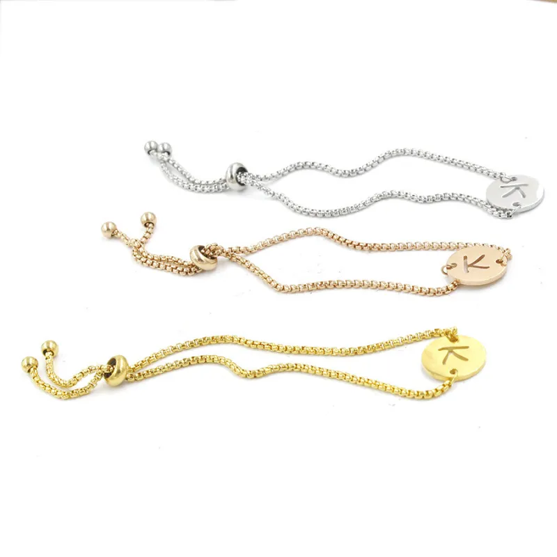 Titanium Steel Gold Rose Gold Letter Bracelet DIY Adjustable Box Chain 26 English Letter Bracelet