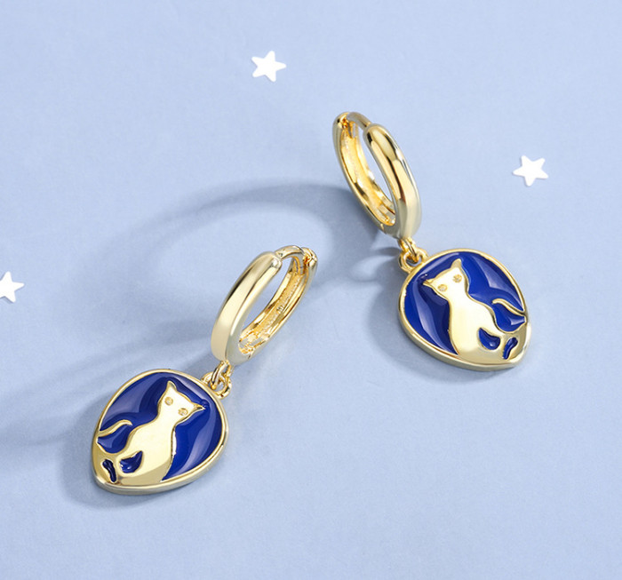 Korean Style Epoxy Blue Simple Temperament Cat Earrings Women's Cute Personalized Ear  679