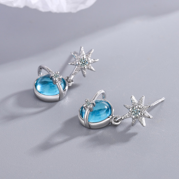 Blue Inlaid Zirconium Rhinestone Earring Studs Compact Temperamental Planet Female Studs Earrings