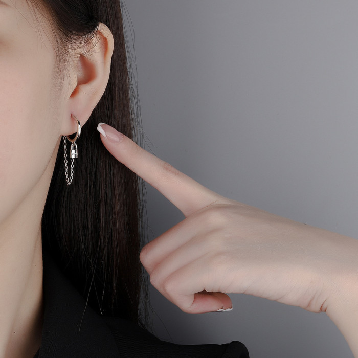 Earrings Korean Style Simple Stud Earrings Long Tassel Chain Stud Earrings Lock Head Ear Rings Stud Earrings