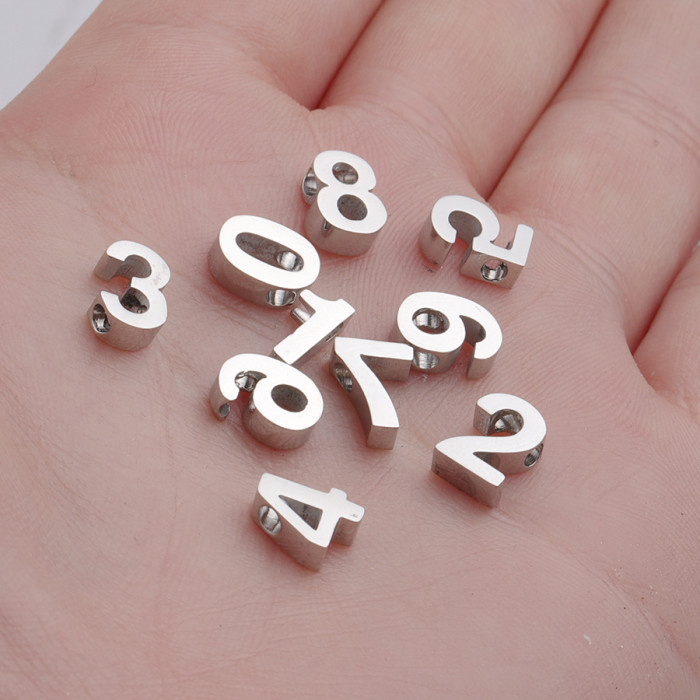 Stainless Steel Mirror Digital Small Hole Beads 0-9 Ornament Accessories DIY Digital Beads Pendant