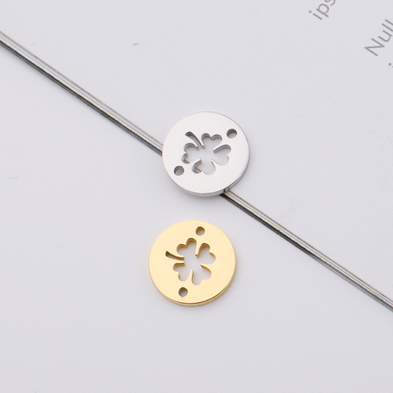 Titanium Steel Wafer Hollow Four-Leaf Clover Double Hole Clover Japanese and Korean Simple DIY Ornament Accessory Pendant