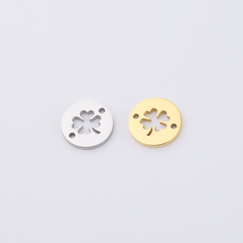 Titanium Steel Wafer Hollow Four-Leaf Clover Double Hole Clover Japanese and Korean Simple DIY Ornament Accessory Pendant