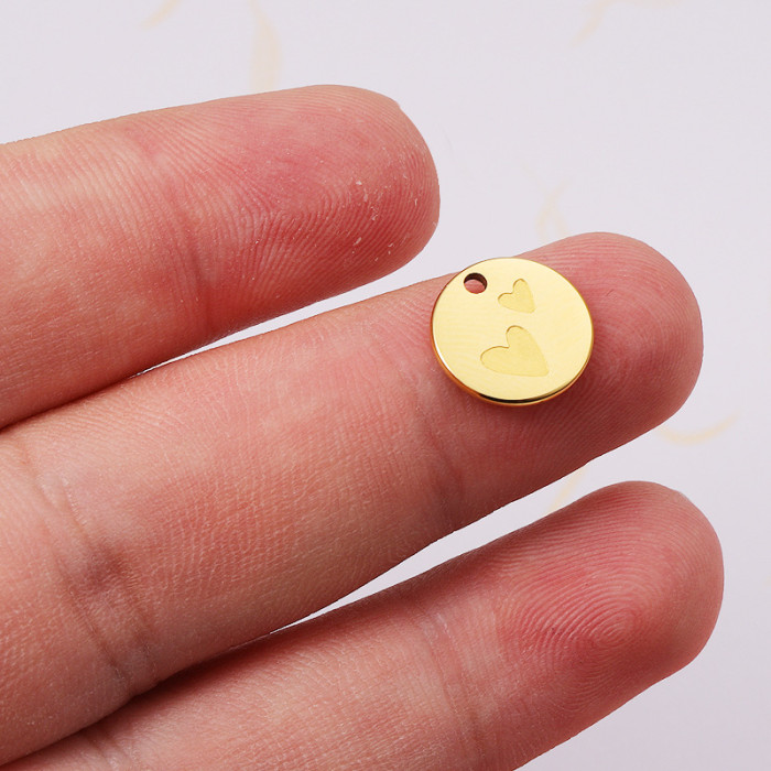 Titanium Steel 18K Furnace Real Gold Accessories DIY Rounded Round Corrosion Heart Love Heart Small Pendant Tag
