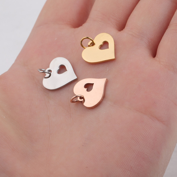 13 * 16mm Double Love Heart Small Pendant DIY Personalized Stainless Ornament Accessories