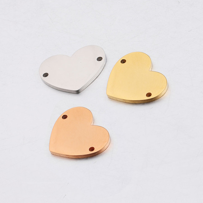 Stainless Steel Inner Double Hole Love Heart Pendant Lettering DIY Ornament Accessories 17 * 20mm