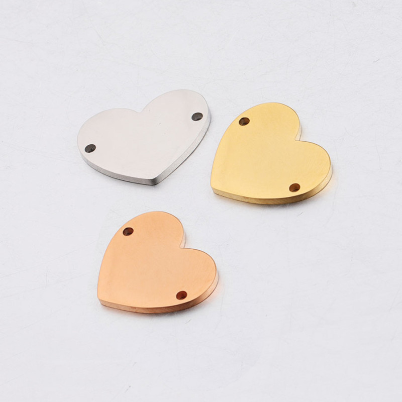 Stainless Steel Inner Double Hole Love Heart Pendant Lettering DIY Ornament Accessories 17 * 20mm