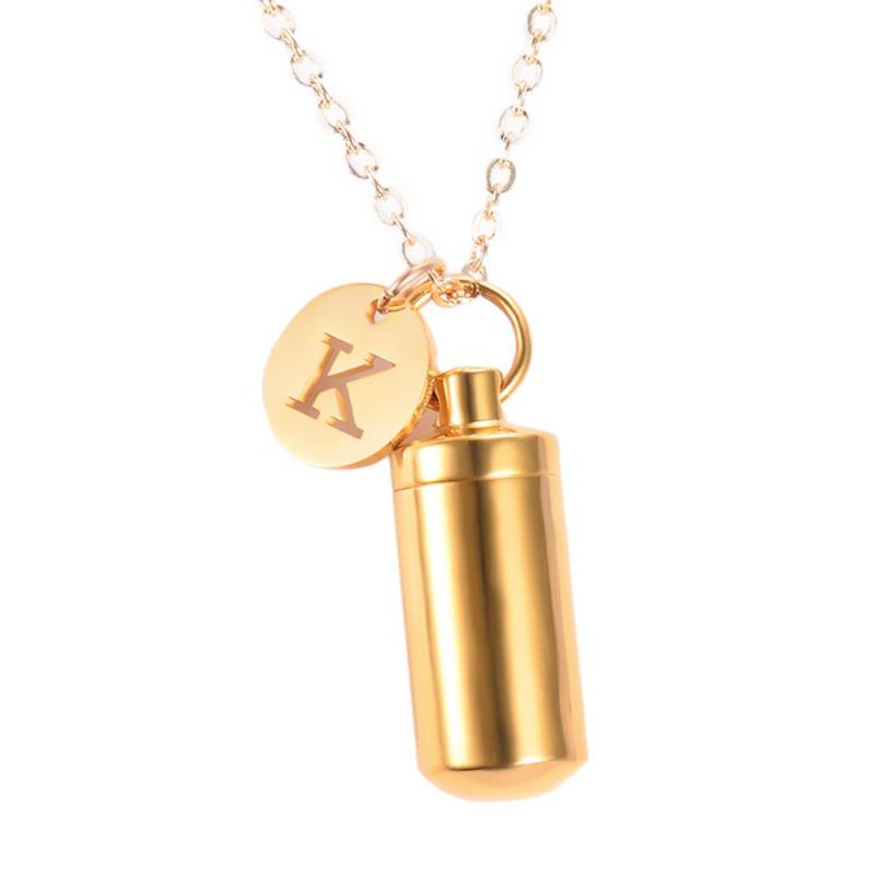 Stainless Steel Love Missed Cremation Pet Urn Ashes Cylinder Vial Pendant Necklace  Letter Initial Charm Memorial Jewelry