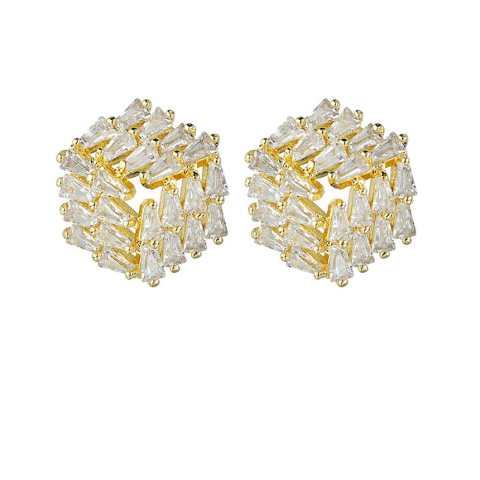 925 Silver Needle High Class Elegant Stud Earrings Girls Geometric Hexagonal Korean Style Earrings 1722