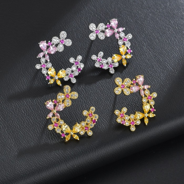 925 Sterling Silver Needle Color Inlaid Zircon Red Corundum Fashion Hundred Personality Affordable Luxury Stud Earrings
