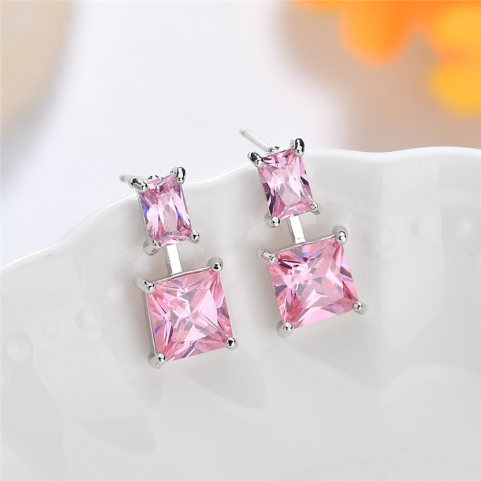AAA Grade Pink Zircon Stud Earrings 925 Pure Silver Ear Pin Earrings Korean Simple Earrings