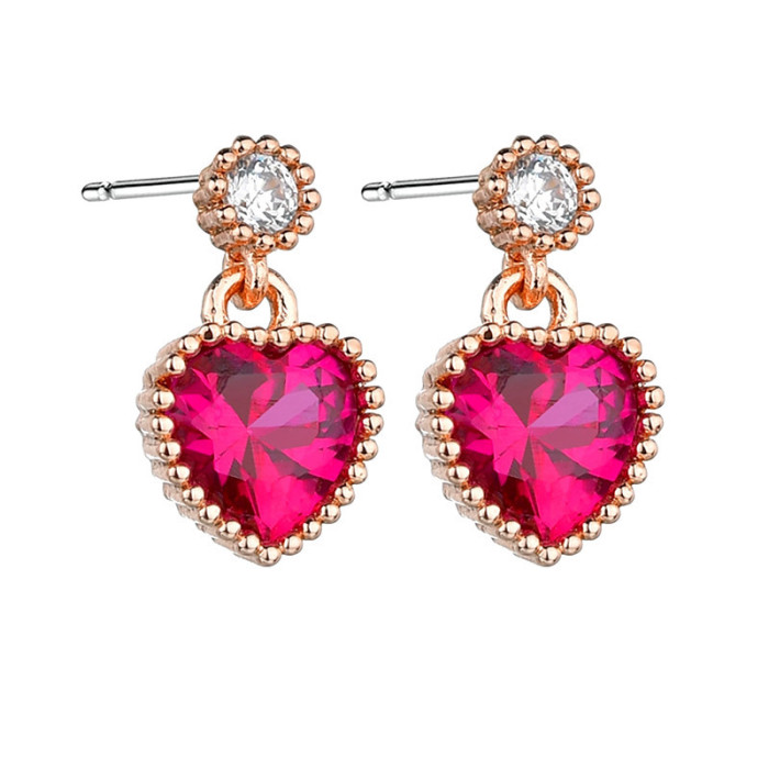 Ruby Love Red Corundum Earrings S925 Sterling Silver Needle Korean Style Pink Earrings Red Heart stud Earring 1193