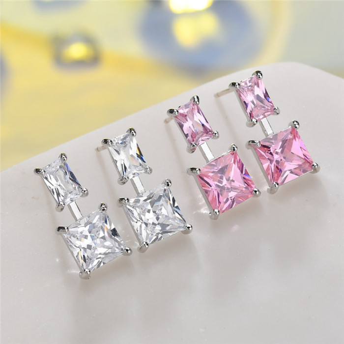 AAA Grade Pink Zircon Stud Earrings 925 Pure Silver Ear Pin Earrings Korean Simple Earrings